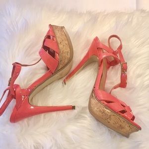 Peach Paprika 5" Patent Open Toe Strap Heels